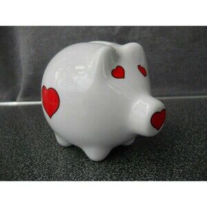 Pig Bank Hearts Porcelain Collectible Statue Coin Bank Pigs Figure